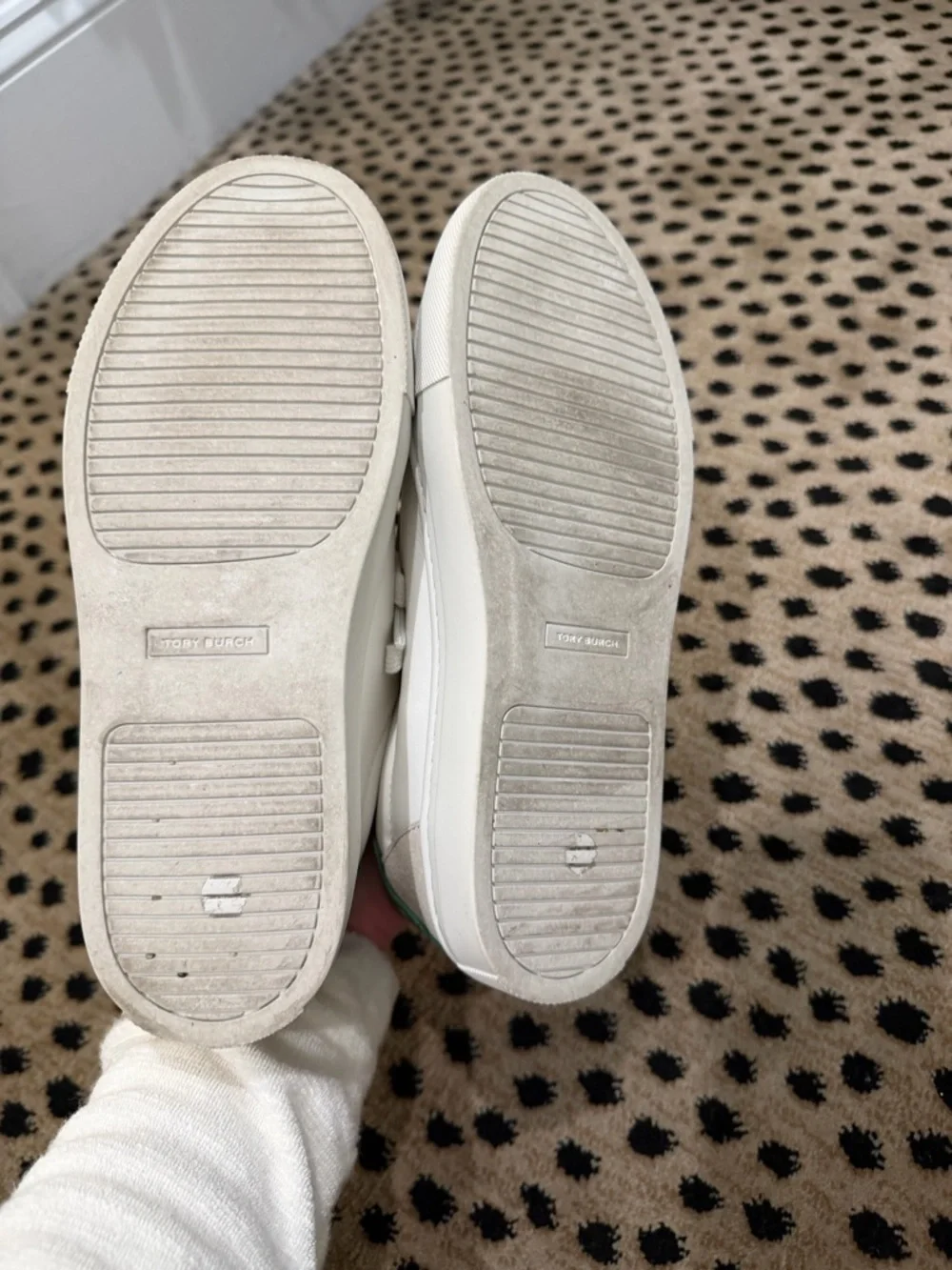 Tory Burch White Leather Sneakers with Green Logo Accent - Picture 6 of 6
